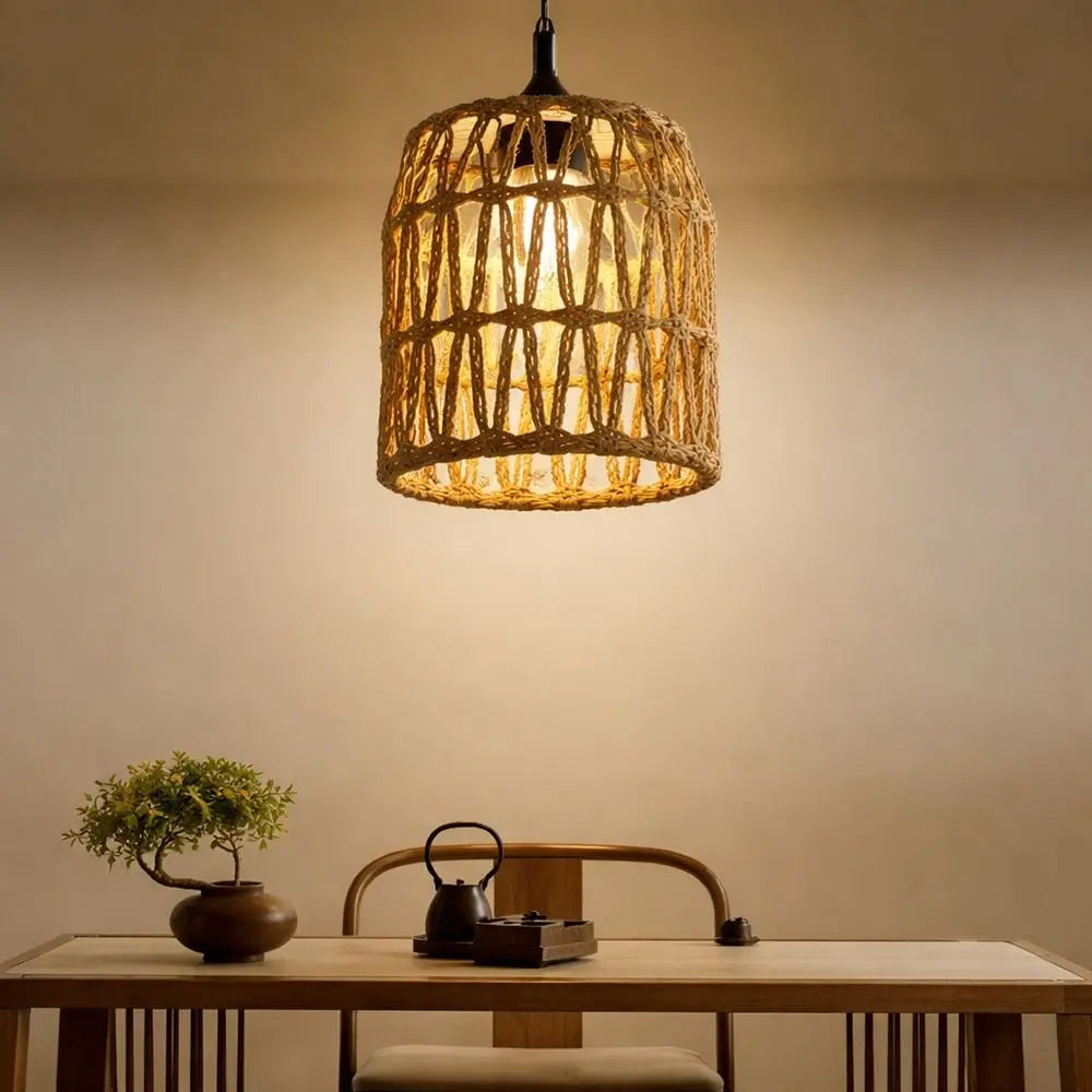 Vintage Pendant Lamp Shade Handwoven Home Decor Light Cover Bohemian Style Ceiling Lamp Woven Lampshade
