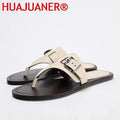 Women Flat Flip Flops 2026 Summer Luxury Brand Buckle Belt Ladies Beach Shoes Non-slip Sole Outdoor Breathable Leisure Slippers
