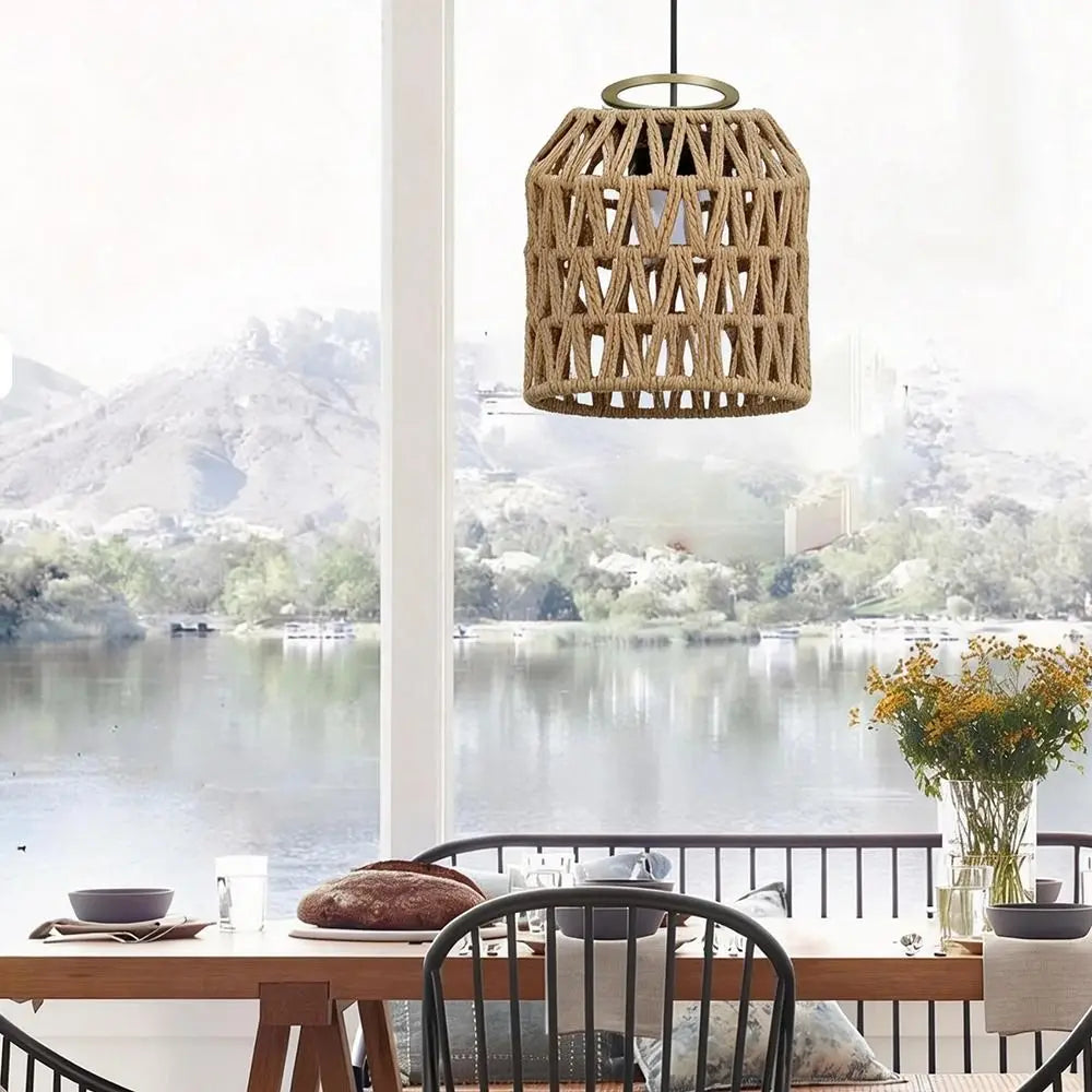 Vintage Pendant Lamp Shade Handwoven Home Decor Light Cover Bohemian Style Ceiling Lamp Woven Lampshade