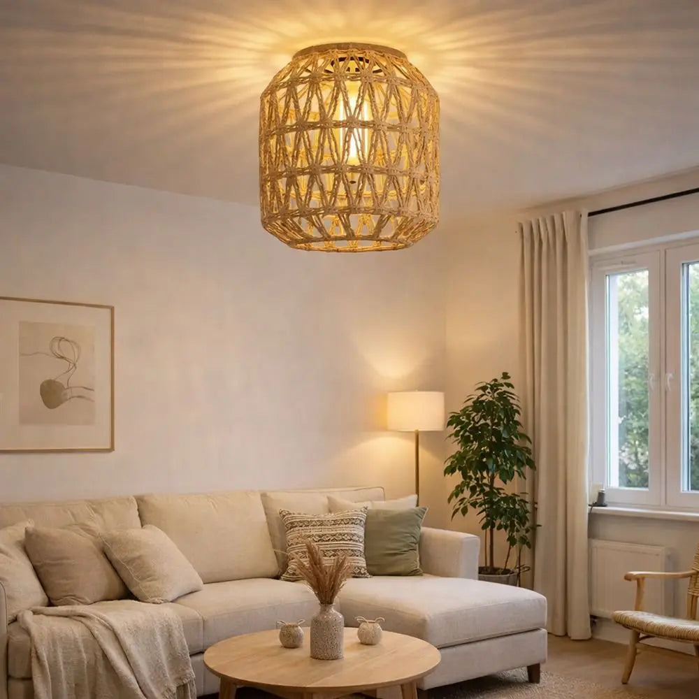 Vintage Pendant Lamp Shade Handwoven Home Decor Light Cover Bohemian Style Ceiling Lamp Woven Lampshade