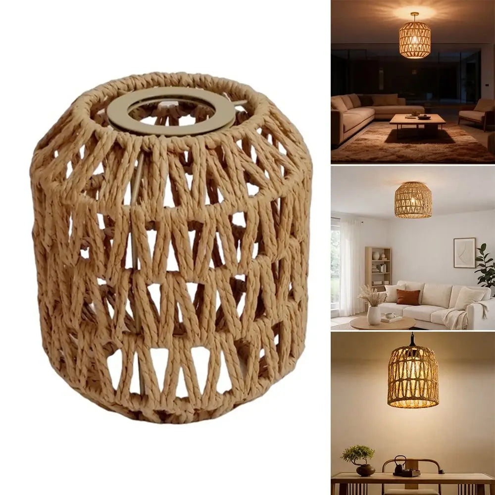Vintage Pendant Lamp Shade Handwoven Home Decor Light Cover Bohemian Style Ceiling Lamp Woven Lampshade